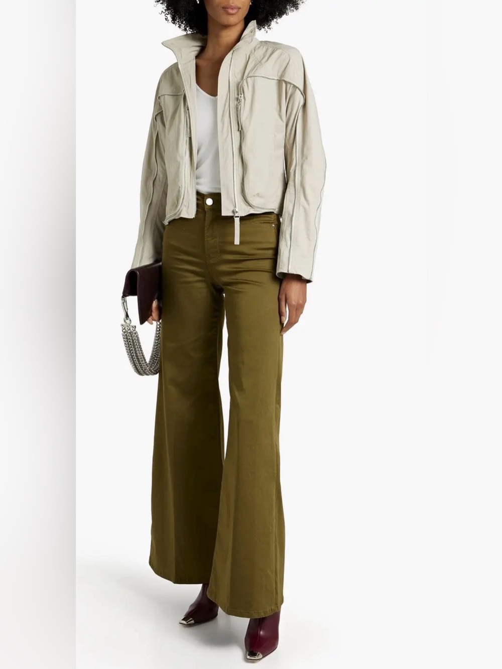 FRAME Le Palazzo Wide Leg Jeans Surplus Olive Green Size 26 High Rise